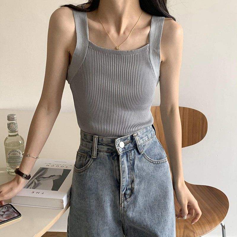 المشاهير عبر الإنترنت قصيرة مربع الرقبة Camisole أنثى الصيف الرياضة العرق والمتسمة Slim مثير السترة